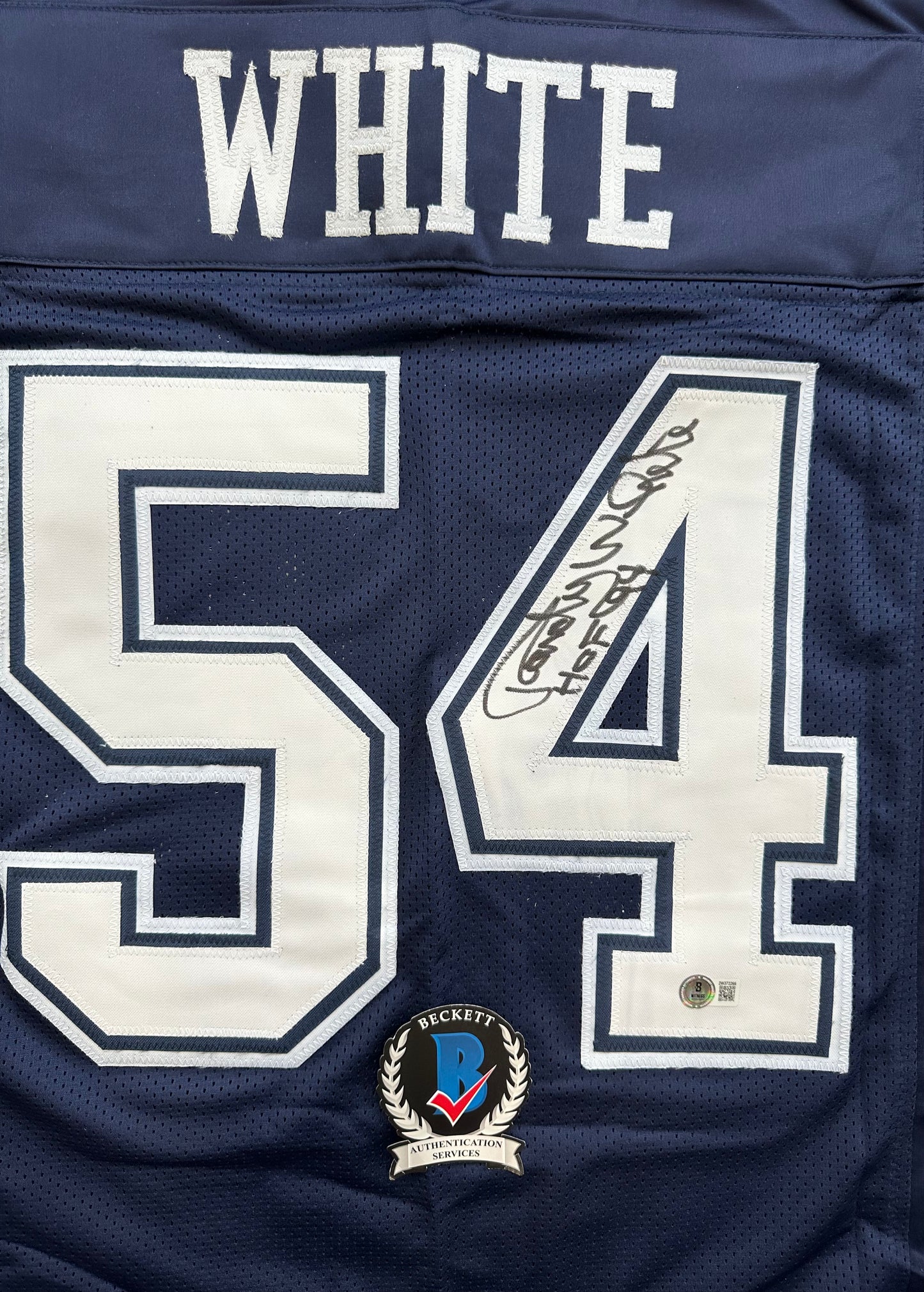 RANDY WHITE DALLAS COWBOYS SIGNED BLUE JERSEY w/HOF 94 INSCRIPTION BAS