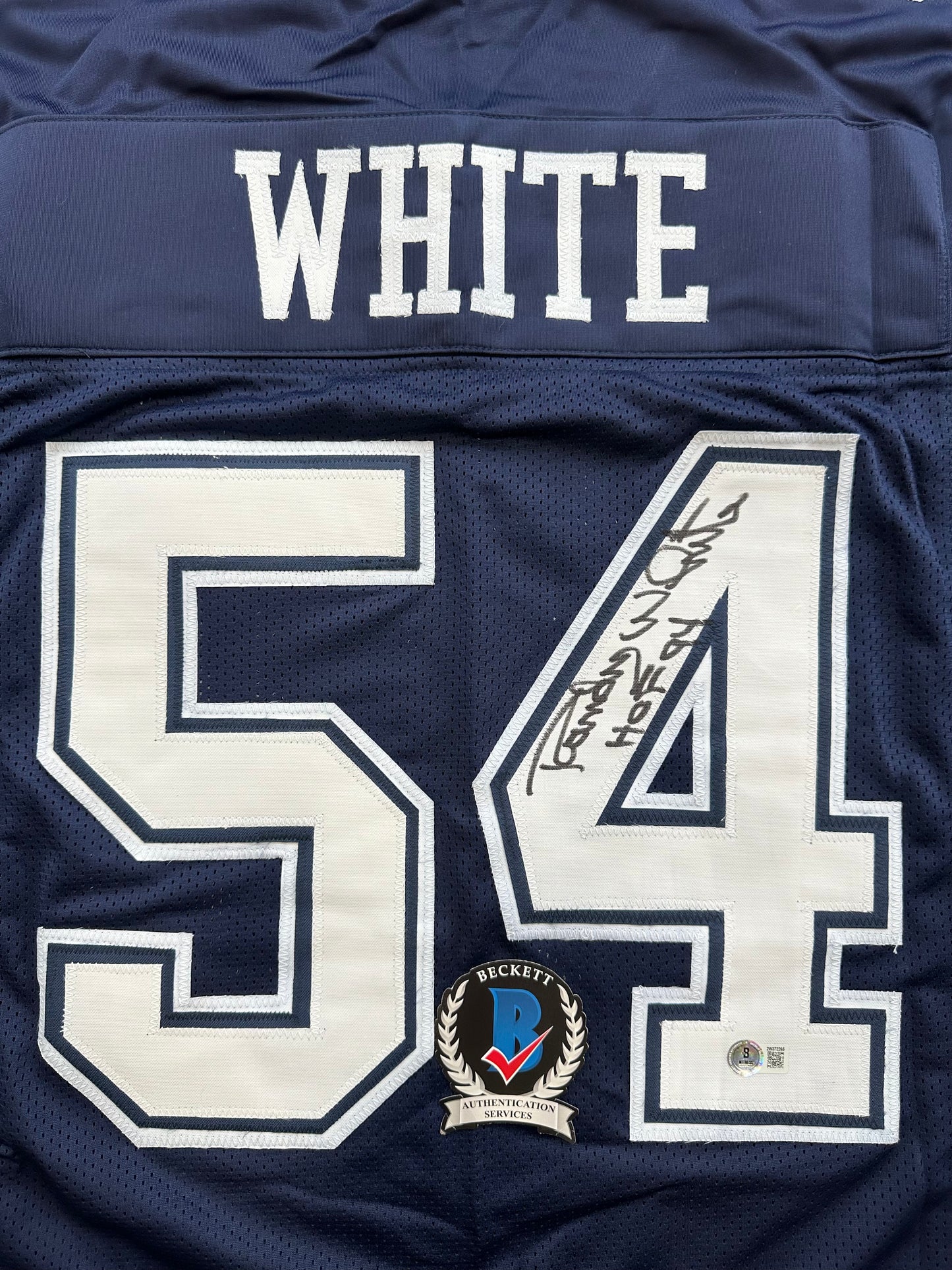 RANDY WHITE DALLAS COWBOYS SIGNED BLUE JERSEY w/HOF 94 INSCRIPTION BAS