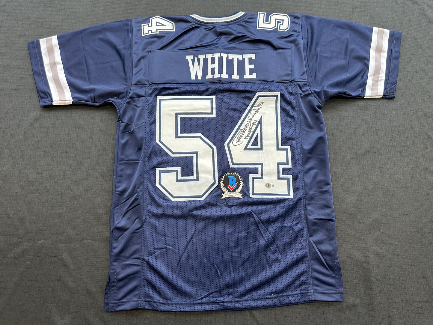 RANDY WHITE DALLAS COWBOYS SIGNED BLUE JERSEY w/HOF 94 INSCRIPTION BAS