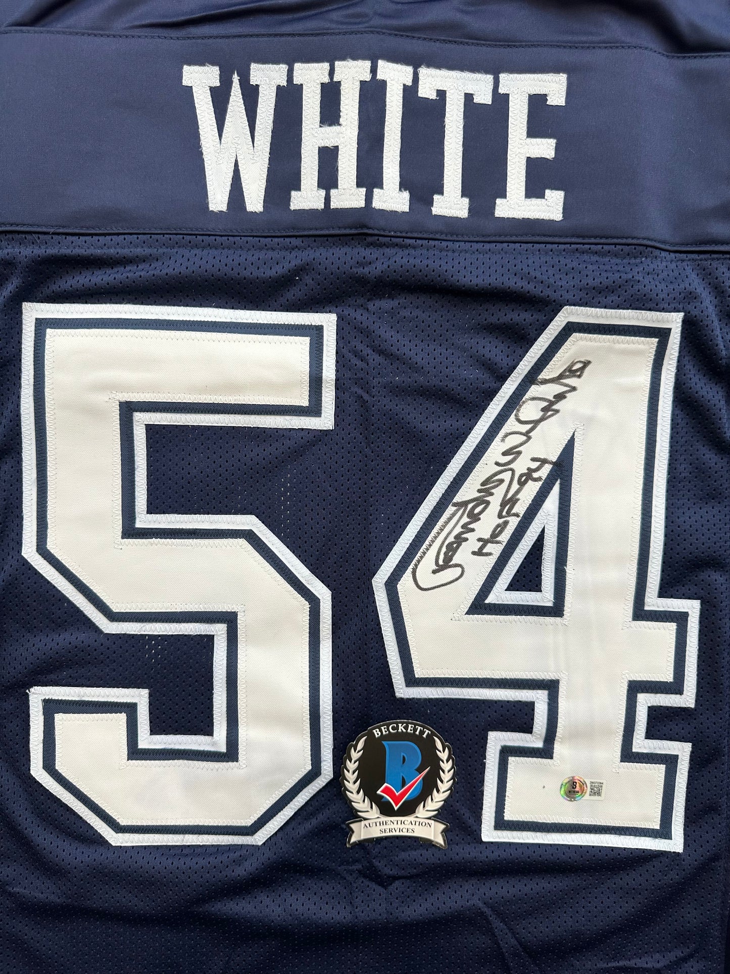 RANDY WHITE DALLAS COWBOYS SIGNED BLUE JERSEY w/HOF 94 INSCRIPTION BAS