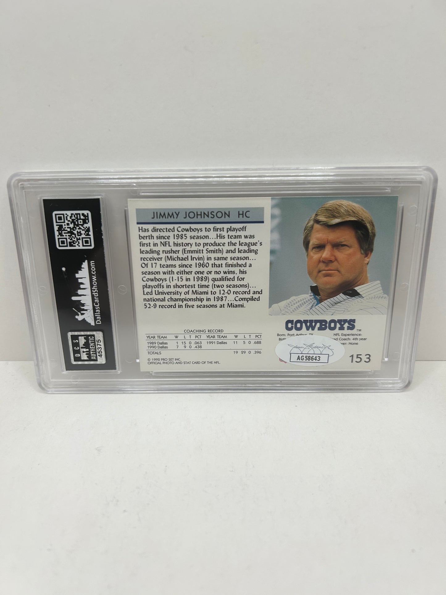 1992 Pros Set #153 Jimmy Johnson HOF Autographed JSA Authentic