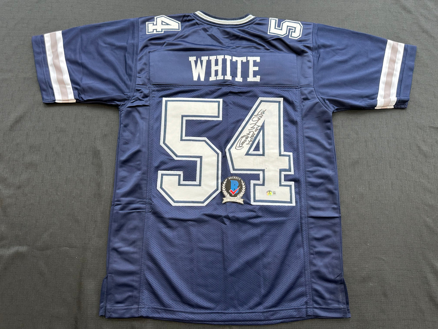 RANDY WHITE DALLAS COWBOYS SIGNED BLUE JERSEY w/HOF 94 INSCRIPTION BAS