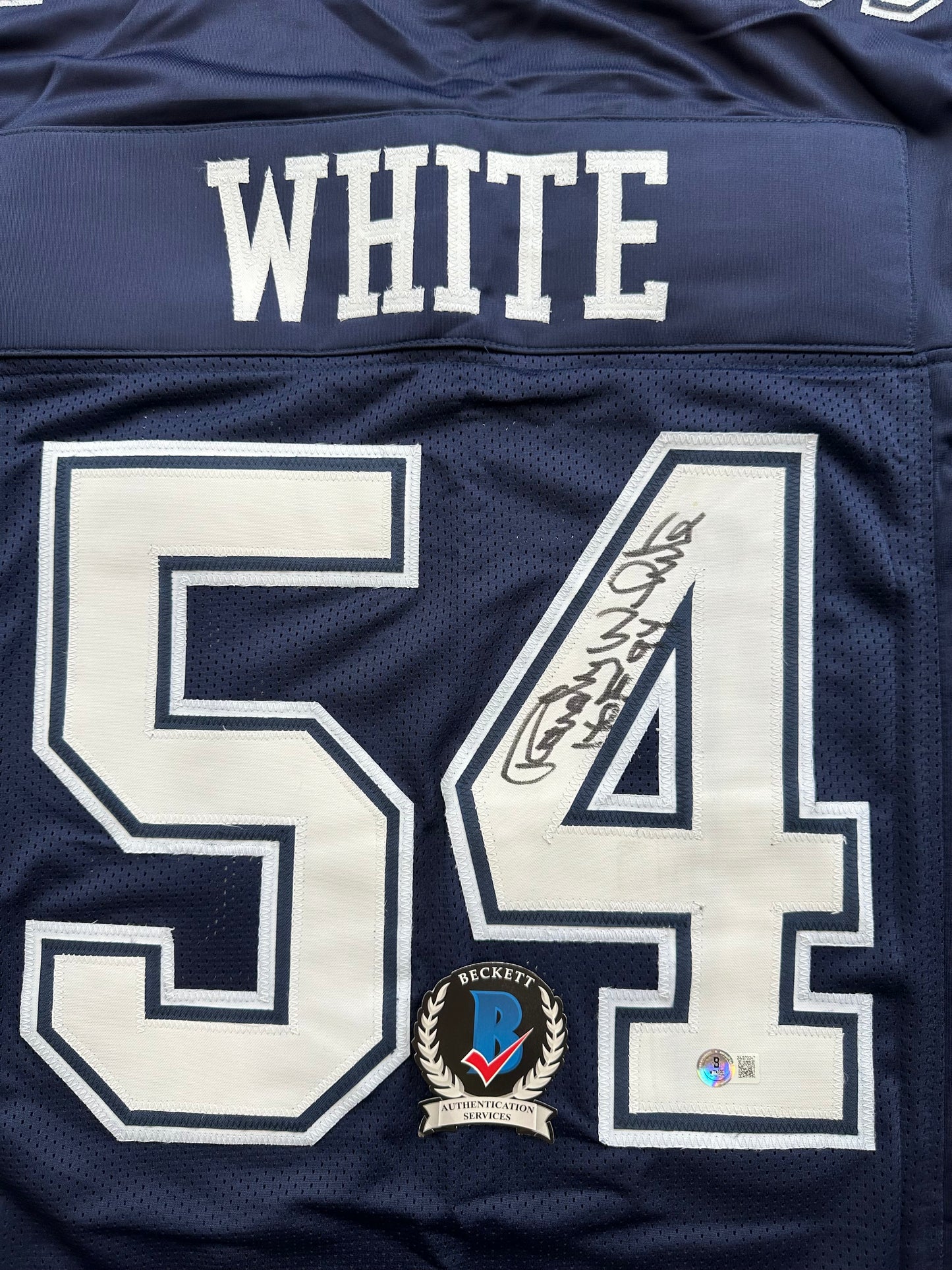 RANDY WHITE DALLAS COWBOYS SIGNED BLUE JERSEY w/HOF 94 INSCRIPTION BAS