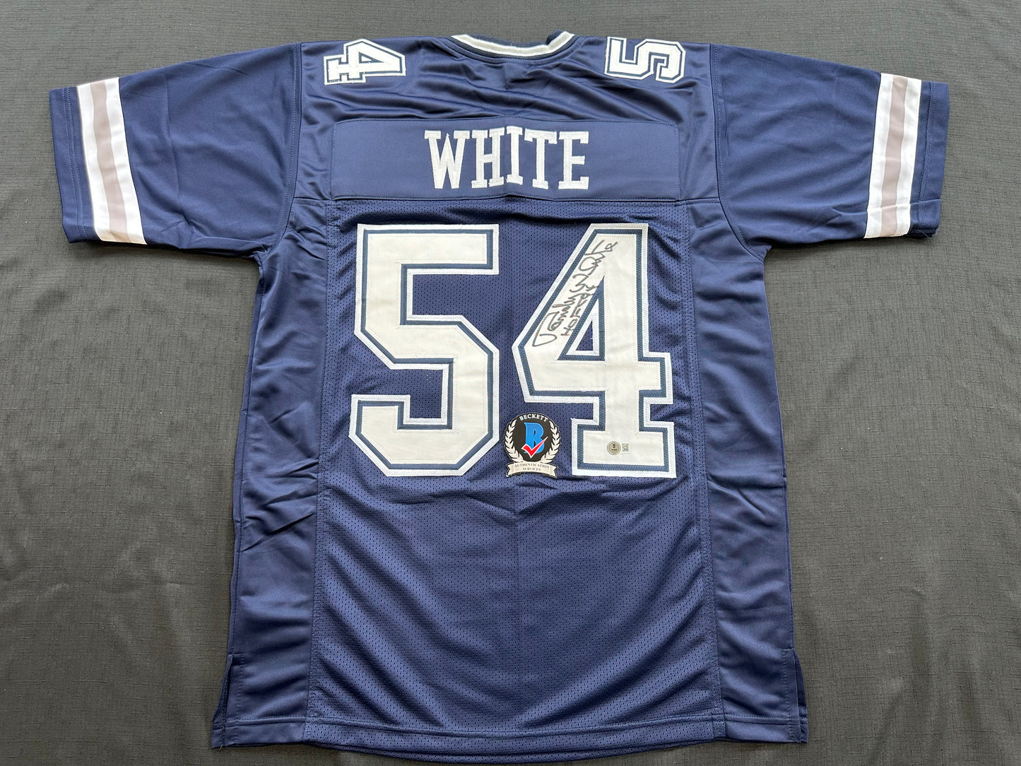 RANDY WHITE DALLAS COWBOYS SIGNED BLUE JERSEY w/HOF 94 INSCRIPTION BAS