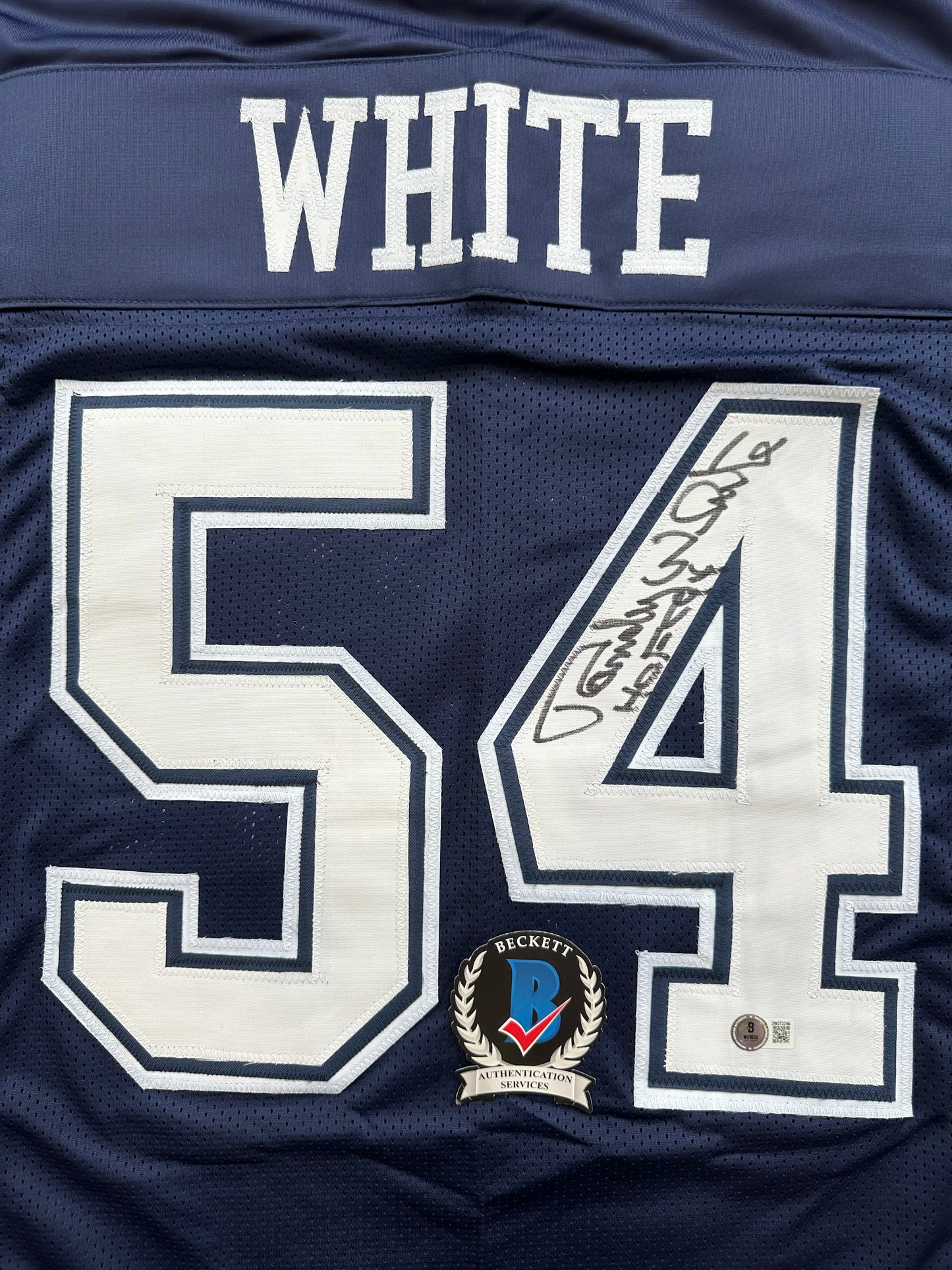 RANDY WHITE DALLAS COWBOYS SIGNED BLUE JERSEY w/HOF 94 INSCRIPTION BAS