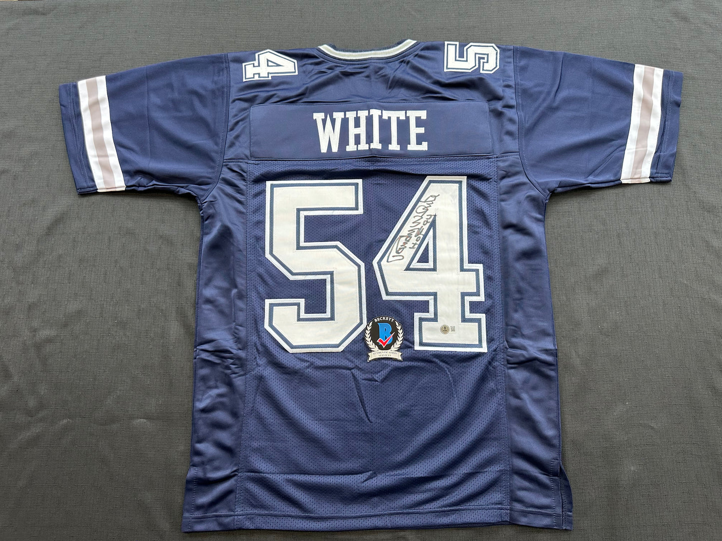 RANDY WHITE DALLAS COWBOYS SIGNED BLUE JERSEY w/HOF 94 INSCRIPTION BAS