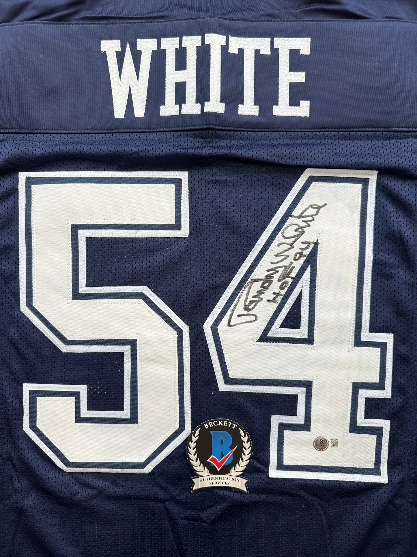 RANDY WHITE DALLAS COWBOYS SIGNED BLUE JERSEY w/HOF 94 INSCRIPTION BAS