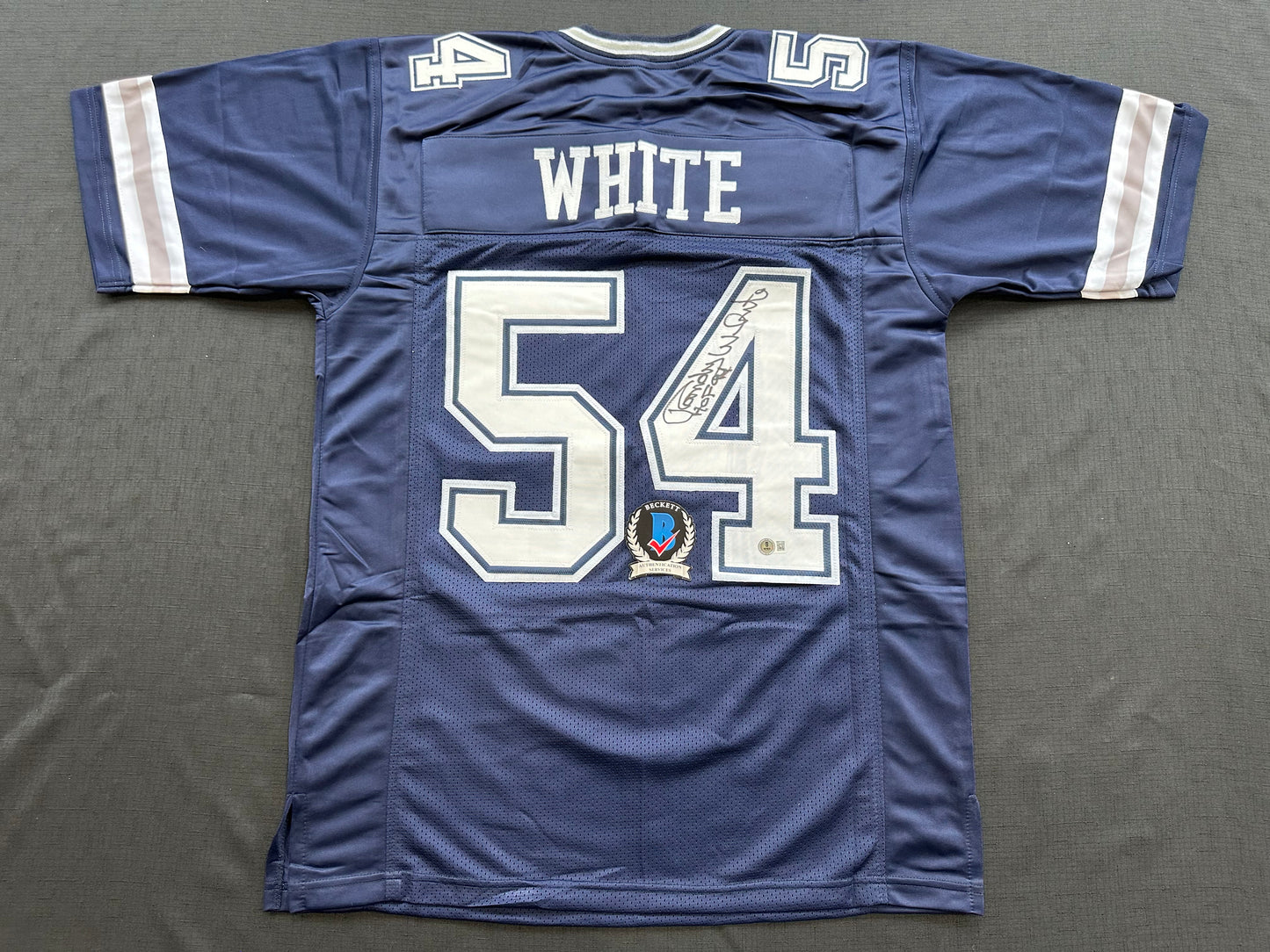 RANDY WHITE DALLAS COWBOYS SIGNED BLUE JERSEY w/HOF 94 INSCRIPTION BAS