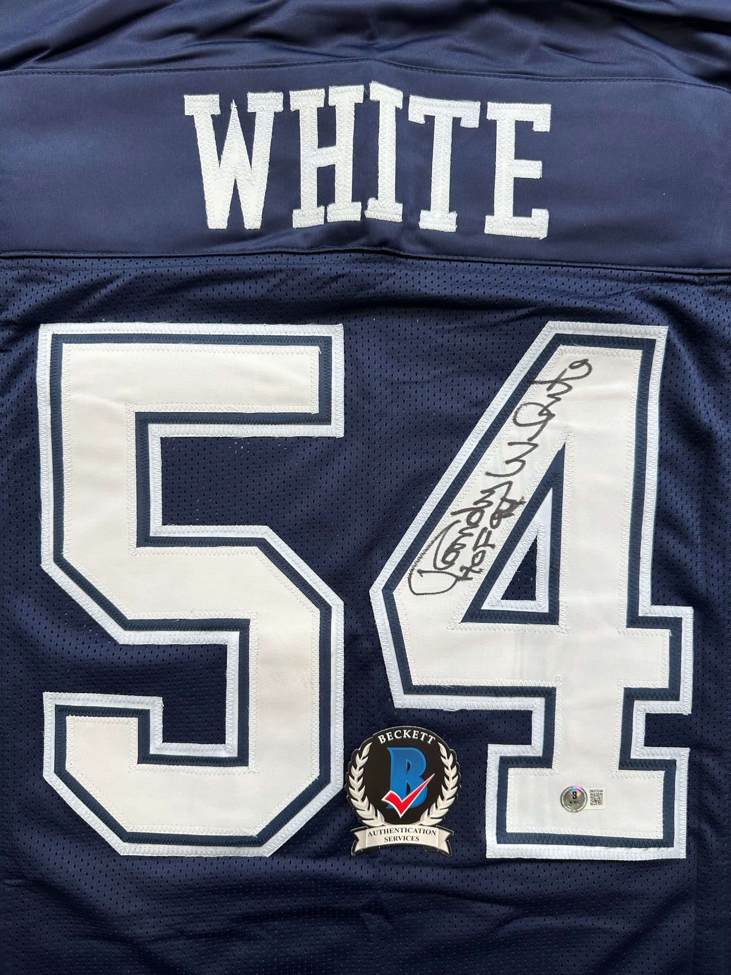RANDY WHITE DALLAS COWBOYS SIGNED BLUE JERSEY w/HOF 94 INSCRIPTION BAS