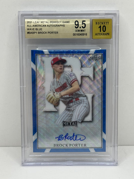 2021 Leaf Metal Brock Porter Perfect Game Wave Blue Autographs /10 #BABP1 BGS 9.5