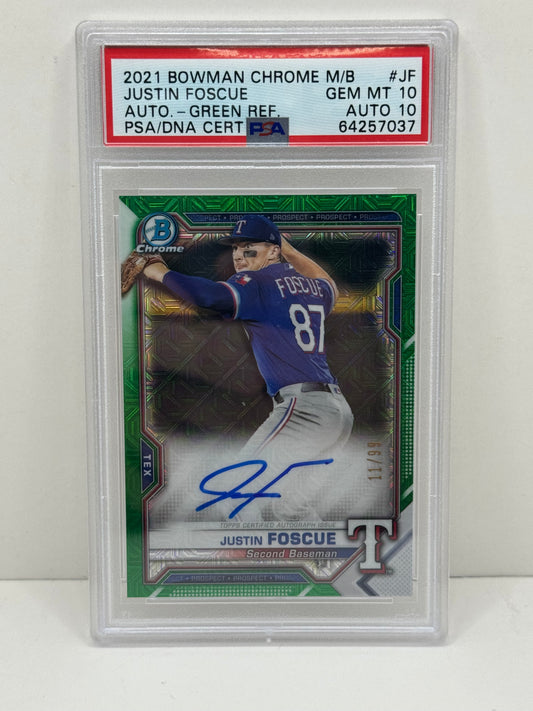2021 Bowman Chrome Justin Foscue Megabox Green Refractor /99 Auto #BCMA-JF PSA 10