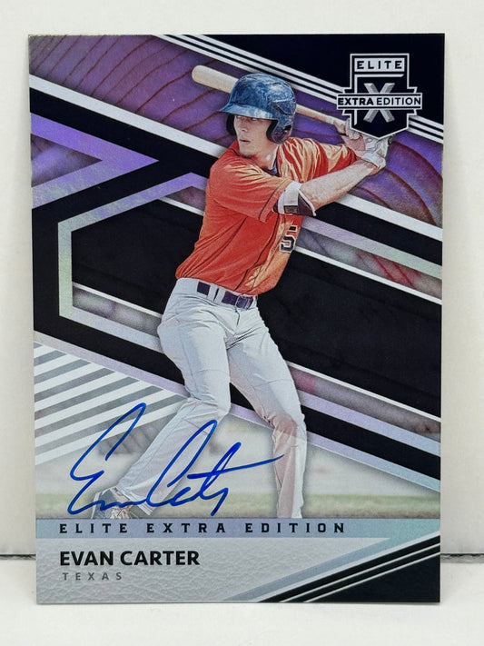 2020 Elite Extra Edition Evan Carter On Card Autograph #50 Rangers