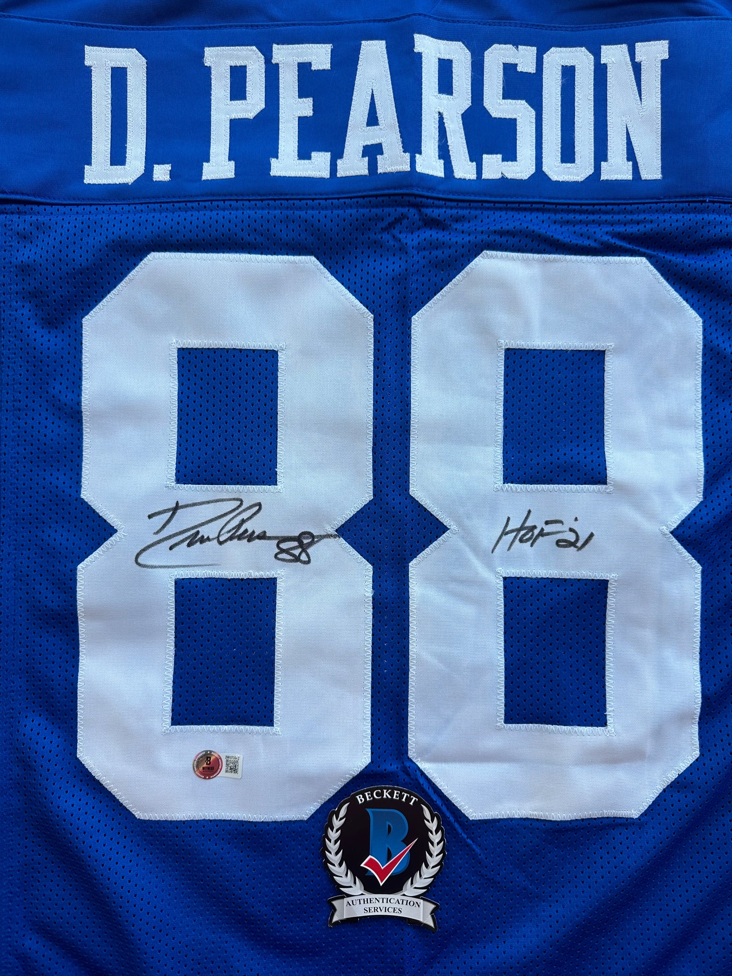 DREW PEARSON DALLAS COWBOYS SIGNED TB JERSEY w/HOF 21 INSCRIPTION L BAS