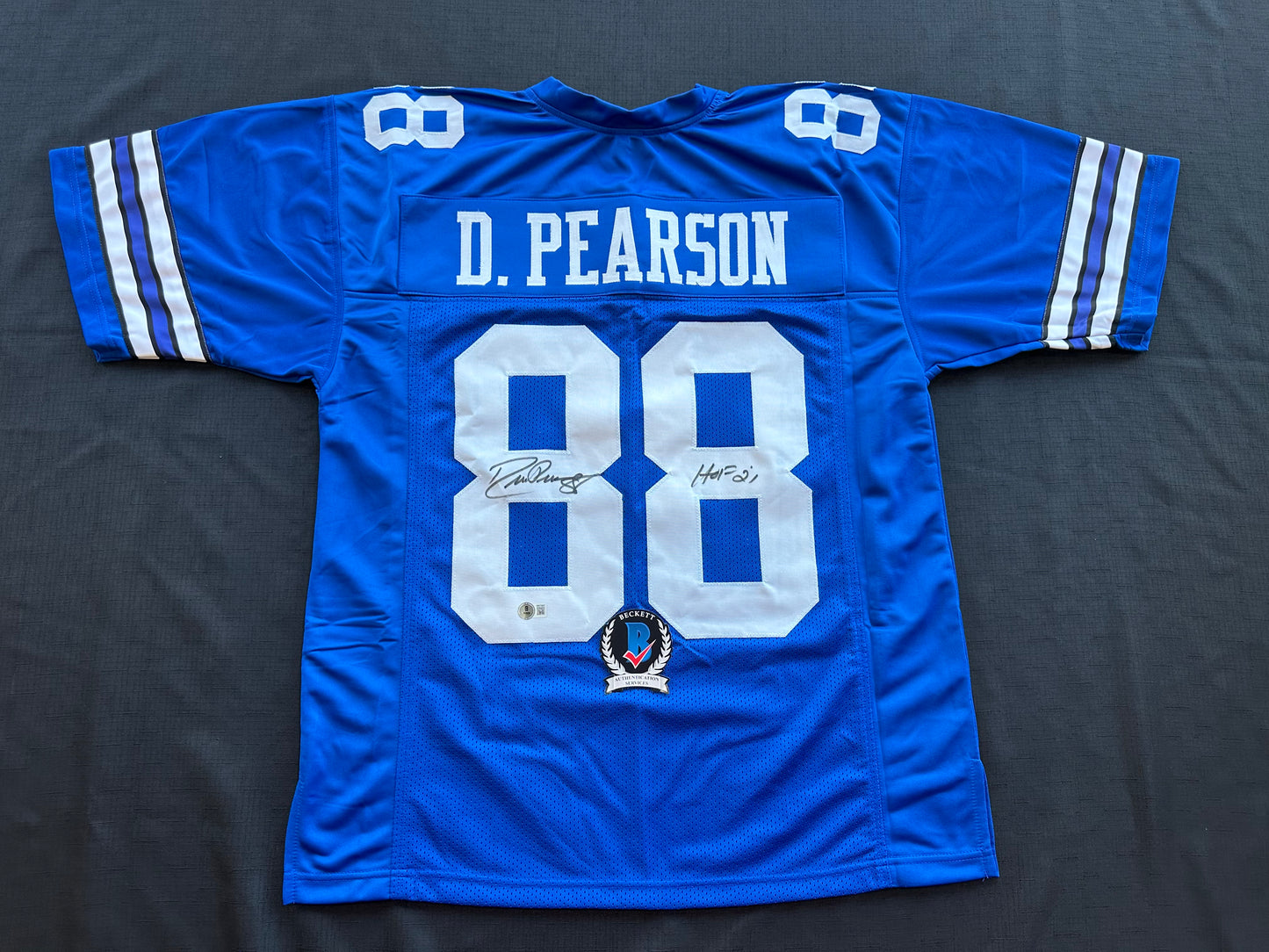 DREW PEARSON DALLAS COWBOYS SIGNED TB JERSEY w/HOF 21 INSCRIPTION L BAS