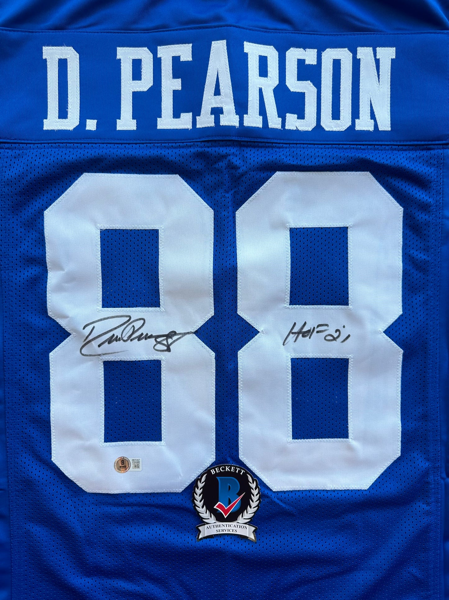 DREW PEARSON DALLAS COWBOYS SIGNED TB JERSEY w/HOF 21 INSCRIPTION L BAS