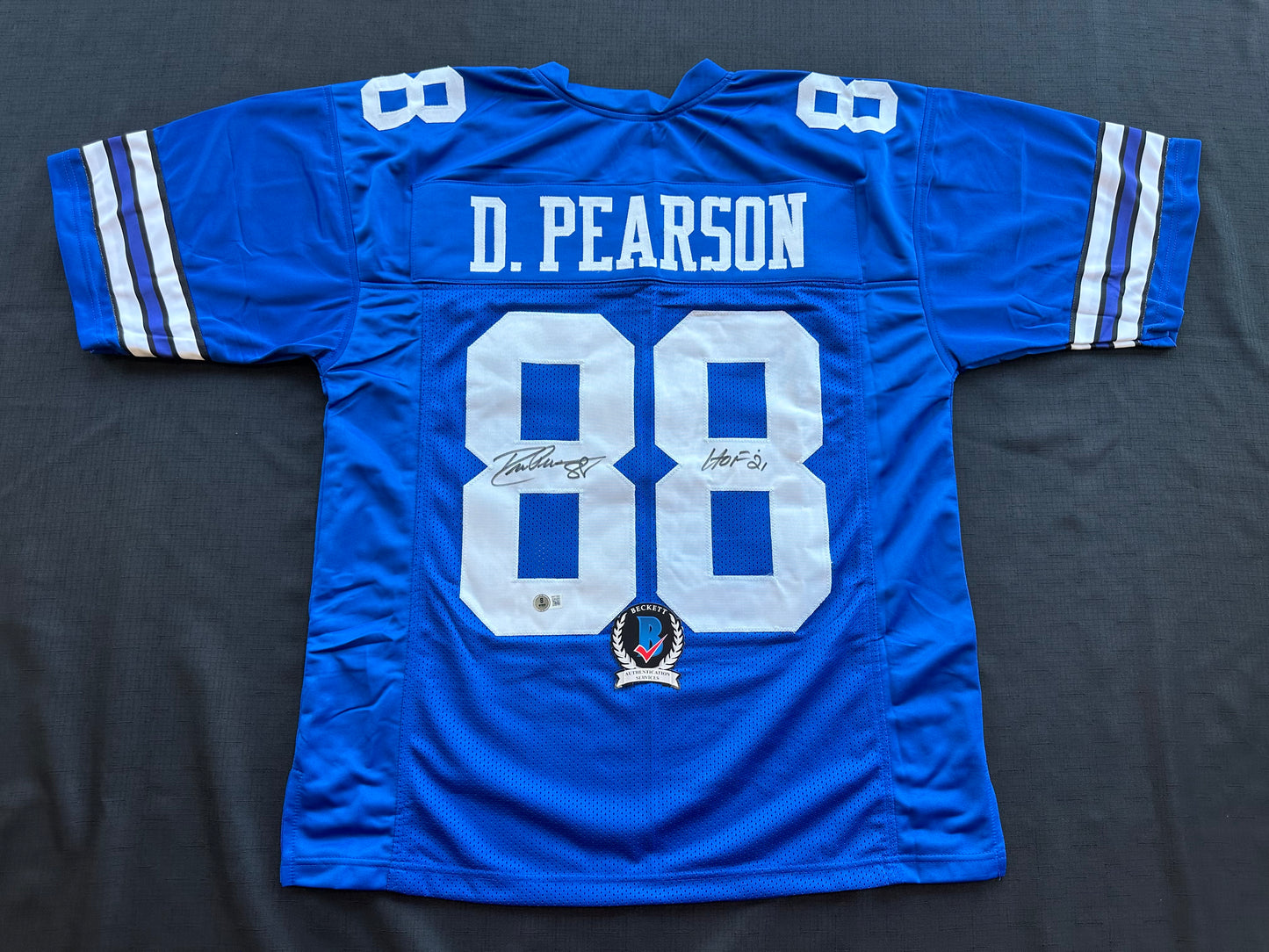 DREW PEARSON DALLAS COWBOYS SIGNED TB JERSEY w/HOF 21 INSCRIPTION L BAS