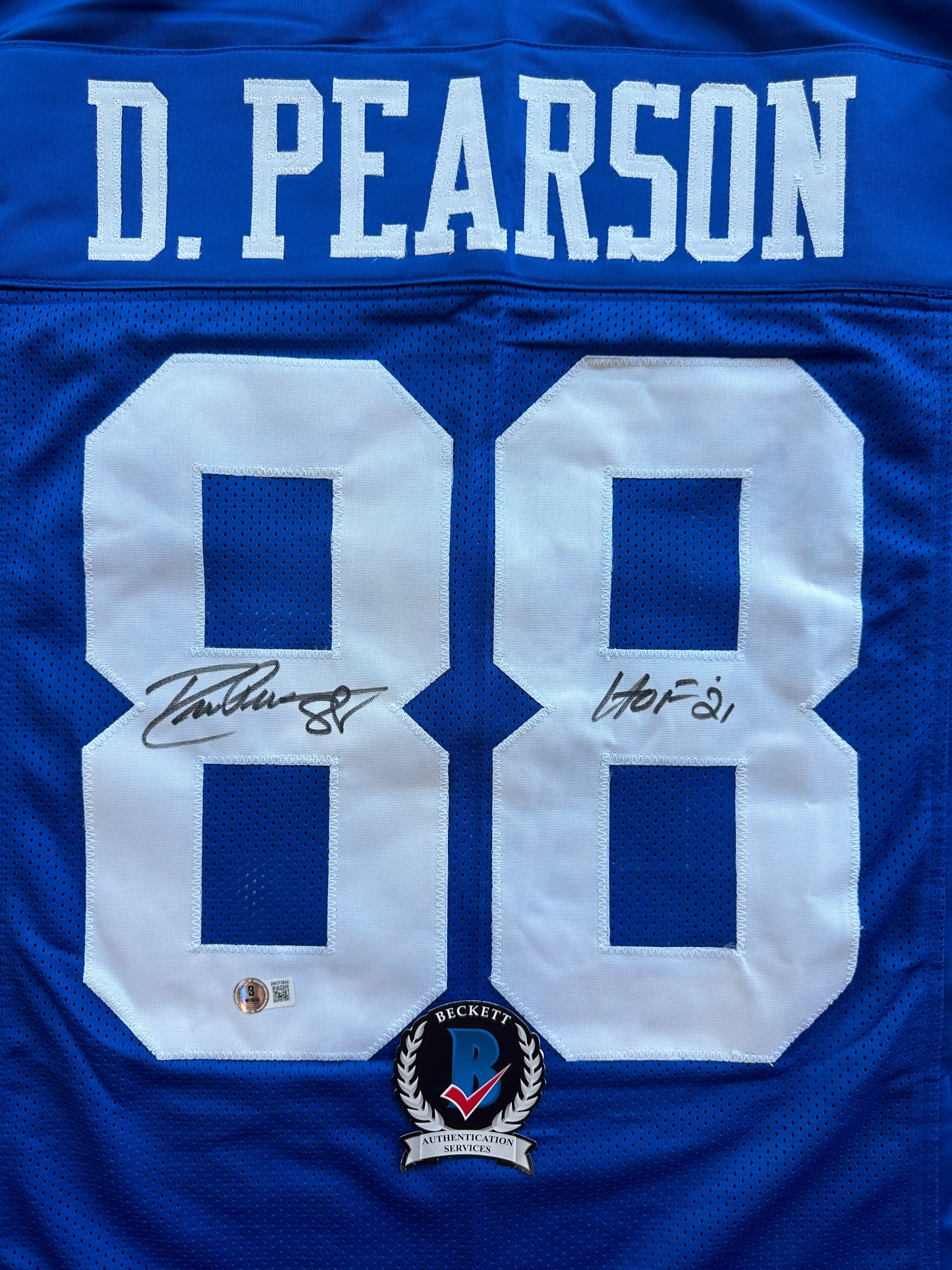 DREW PEARSON DALLAS COWBOYS SIGNED TB JERSEY w/HOF 21 INSCRIPTION L BAS