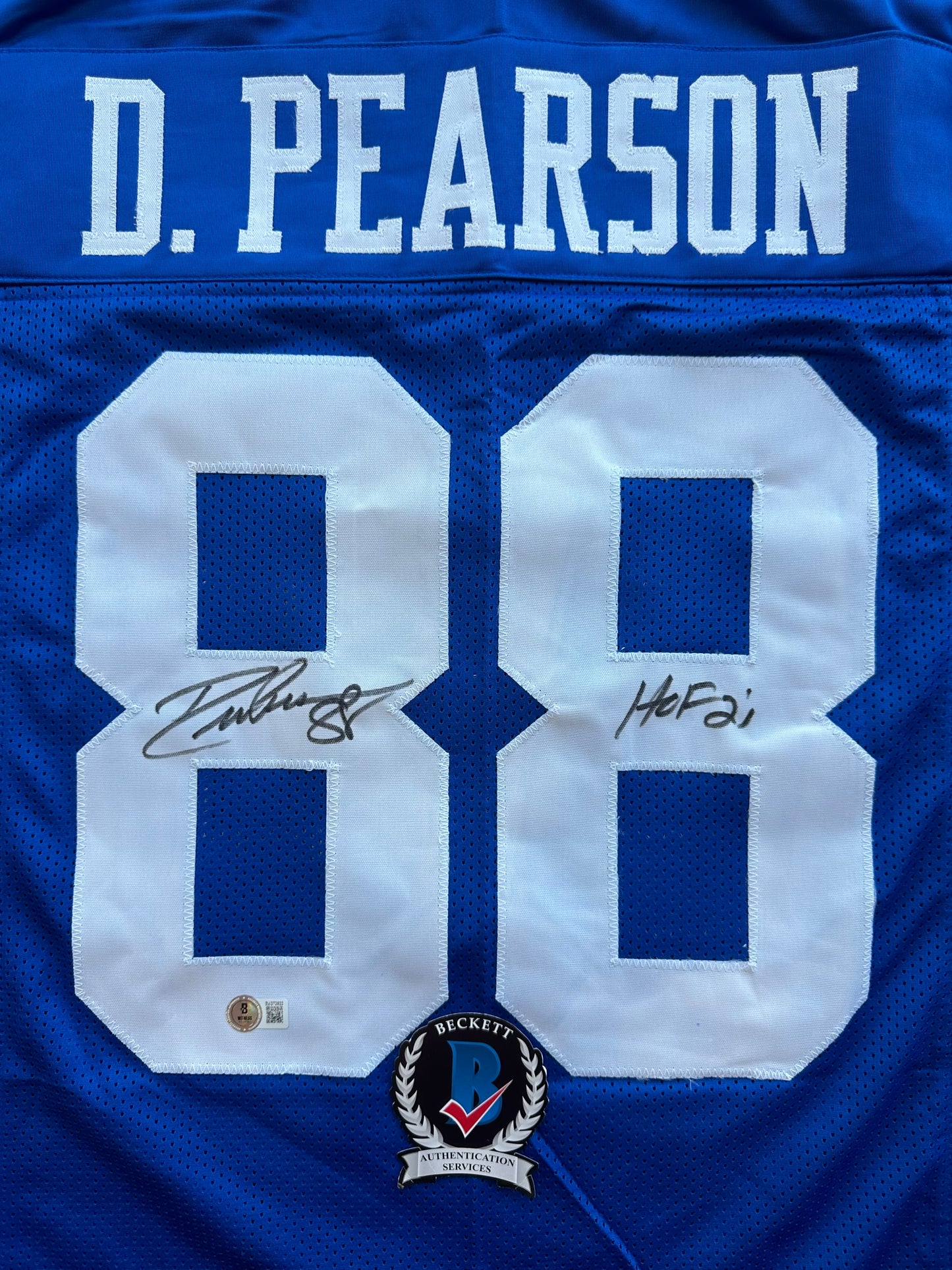 DREW PEARSON DALLAS COWBOYS SIGNED TB JERSEY w/HOF 21 INSCRIPTION L BAS