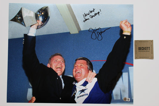 JIMMY JOHNSON DALLAS COWBOYS SIGNED 16x20 Super Bowl Champs PHOTO w/HowBout BAS