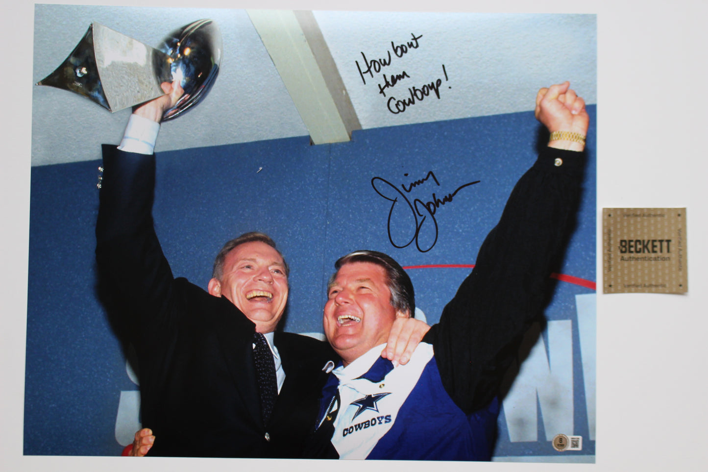 JIMMY JOHNSON DALLAS COWBOYS SIGNED 16x20 Super Bowl Champs PHOTO w/HowBout BAS