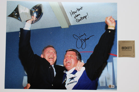 JIMMY JOHNSON DALLAS COWBOYS SIGNED 16x20 Super Bowl Champs PHOTO w/HowBout BAS