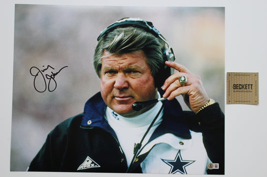 JIMMY JOHNSON DALLAS COWBOYS SIGNED HeadSet 16x20 PHOTO BAS COA