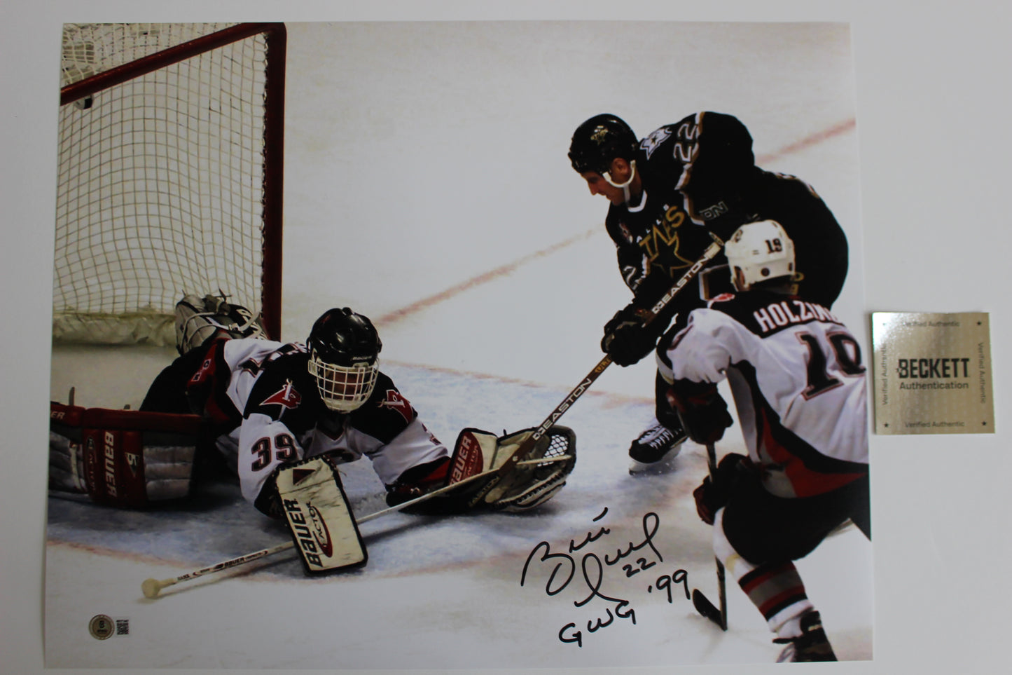 BRETT HULL DALLAS STARS SIGNED 16x20 w/GWG 99 Stanley Cup Champs BAS COA
