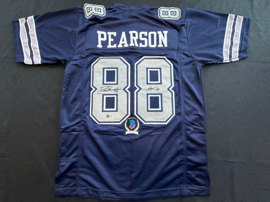DREW PEARSON DALLAS COWBOYS SIGNED BLUE JERSEY w/HOF 21 Inscription BAS
