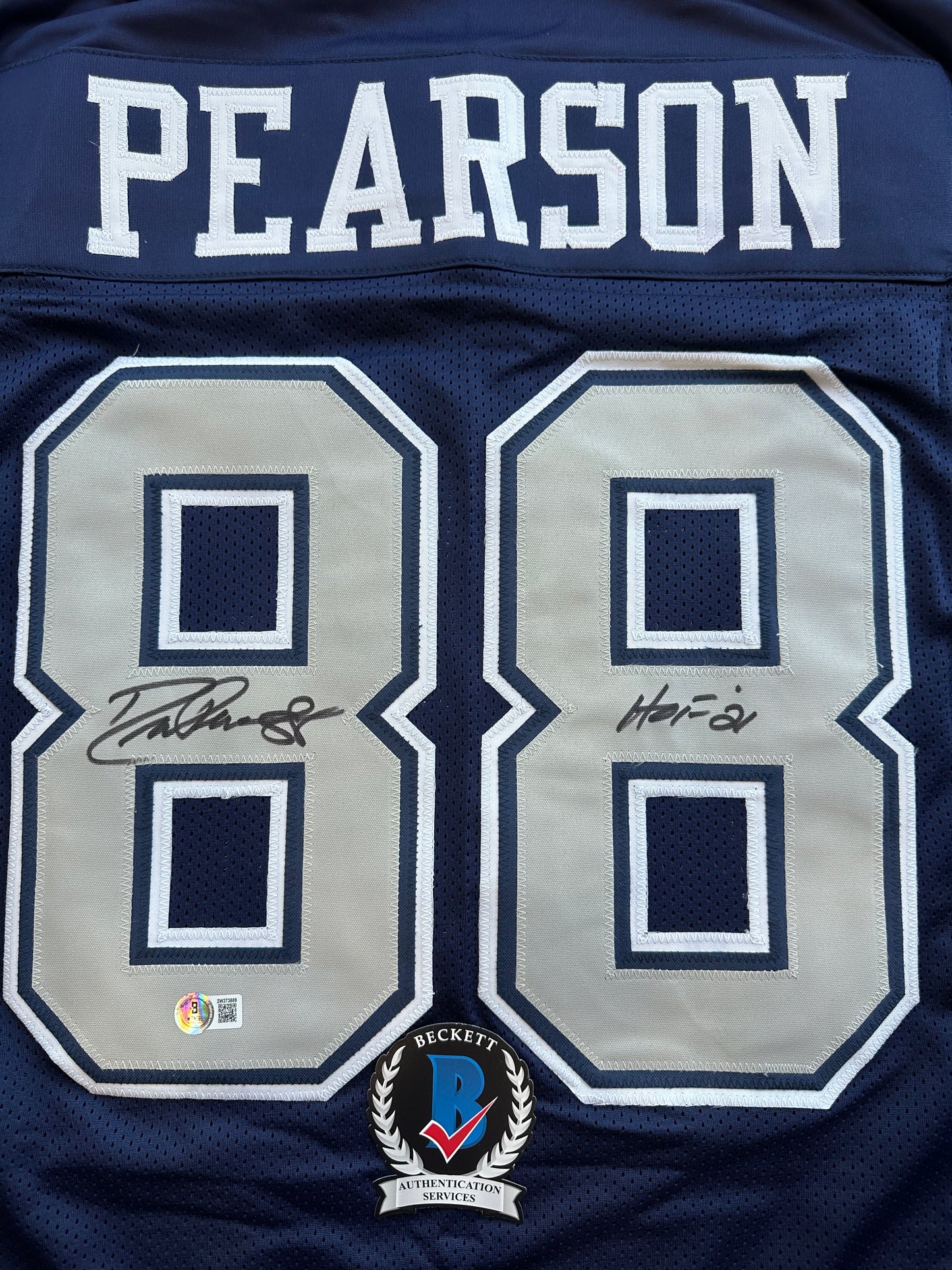 DREW PEARSON DALLAS COWBOYS SIGNED BLUE JERSEY w/HOF 21 Inscription BAS