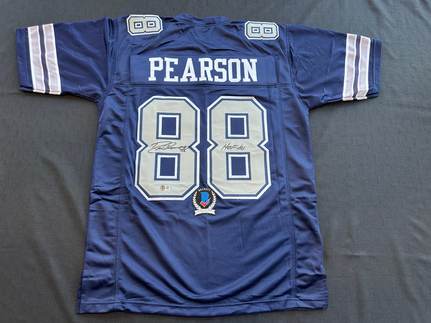 DREW PEARSON DALLAS COWBOYS SIGNED BLUE JERSEY w/HOF 21 Inscription BAS
