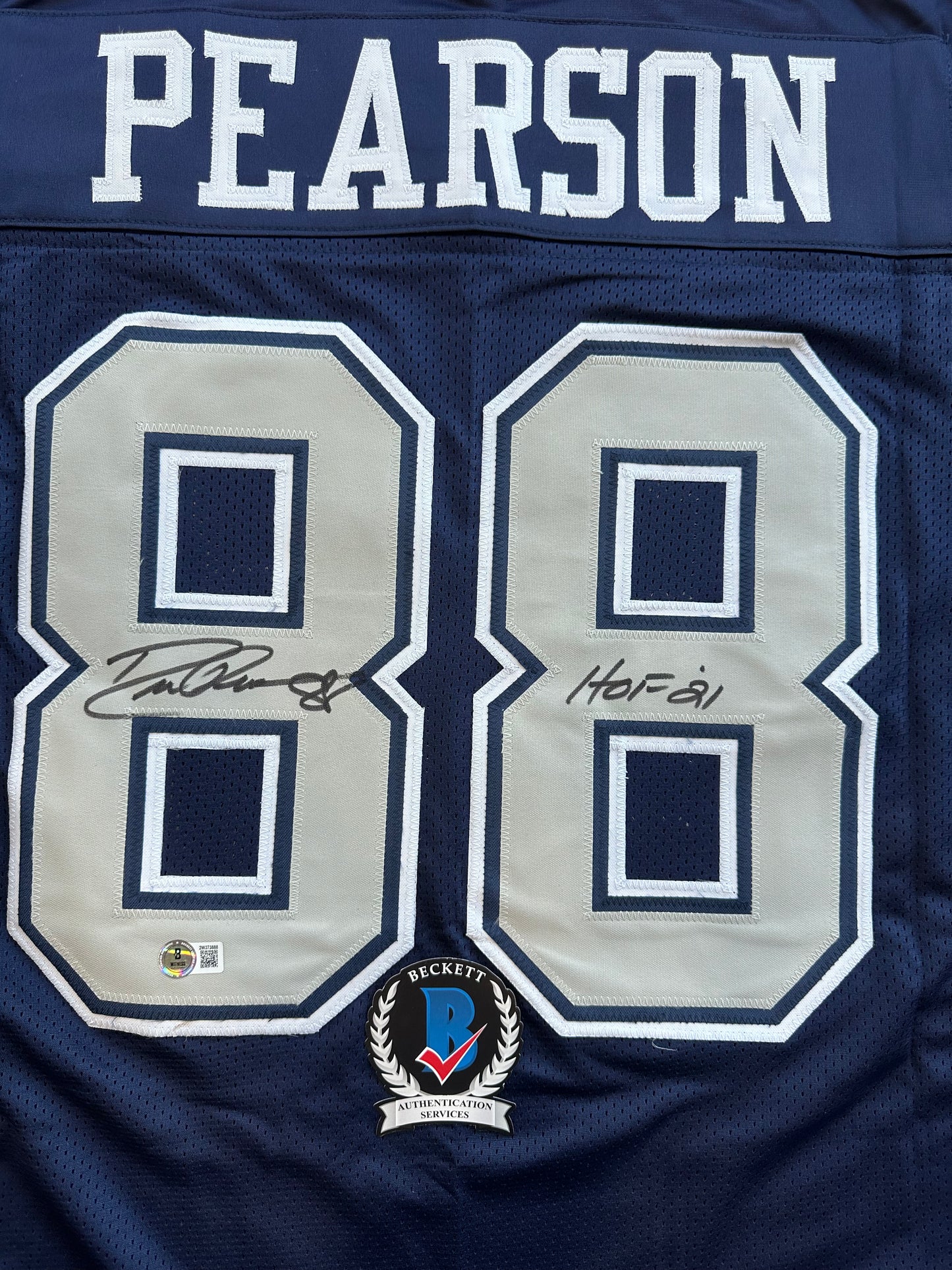 DREW PEARSON DALLAS COWBOYS SIGNED BLUE JERSEY w/HOF 21 Inscription BAS