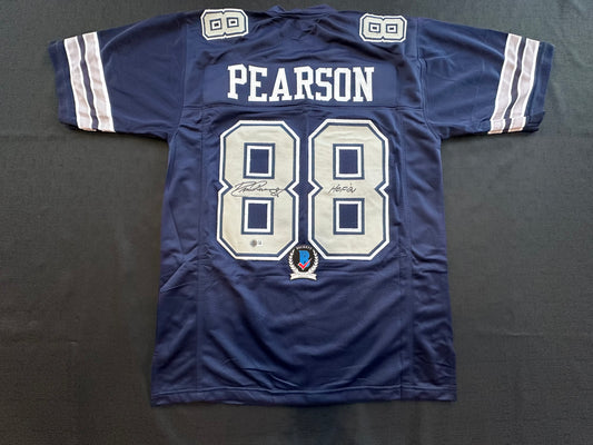 DREW PEARSON DALLAS COWBOYS SIGNED BLUE JERSEY w/HOF 21 Inscription BAS