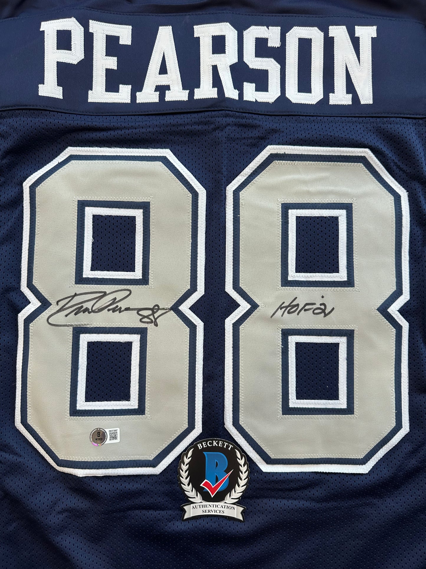 DREW PEARSON DALLAS COWBOYS SIGNED BLUE JERSEY w/HOF 21 Inscription BAS