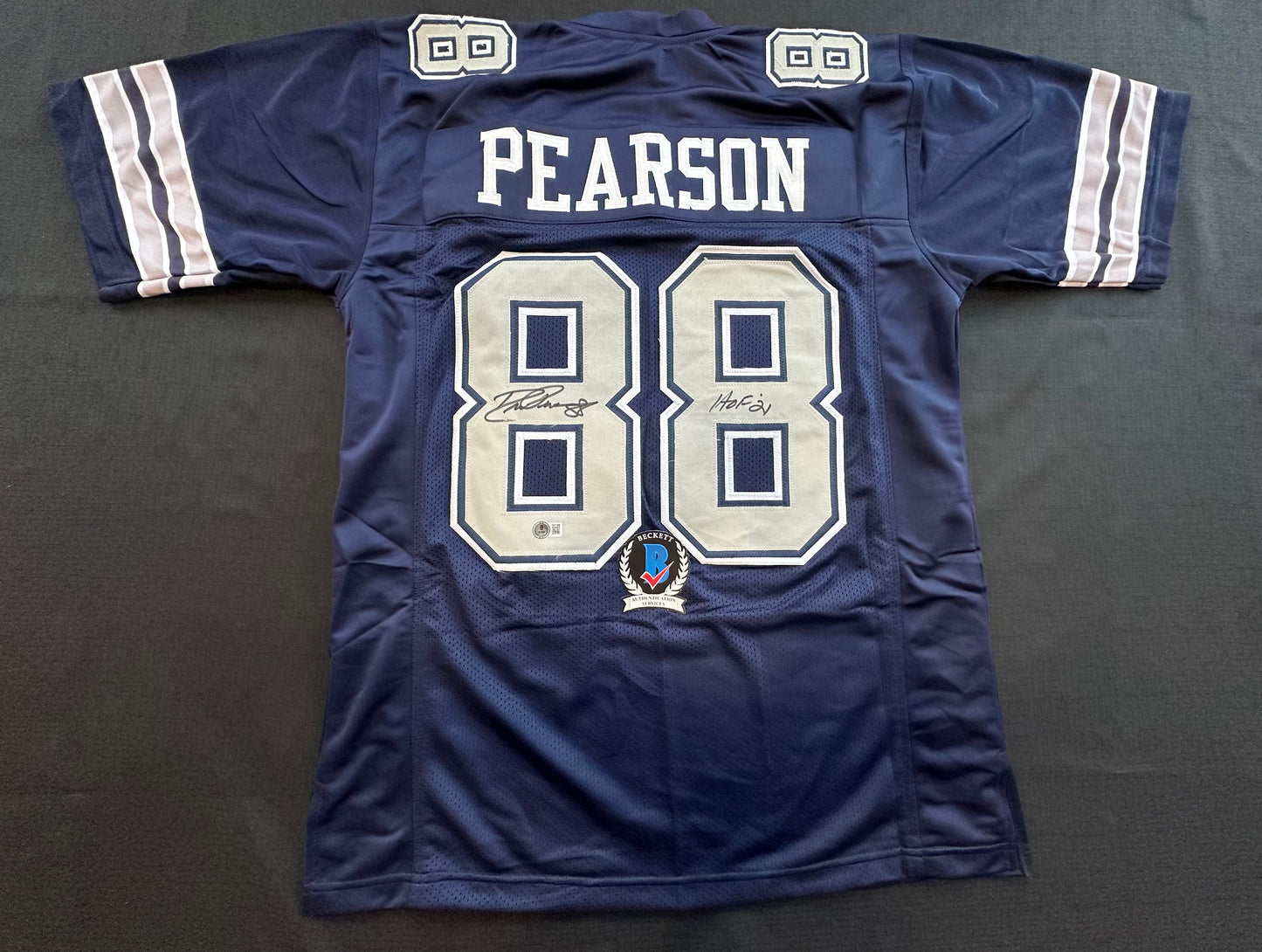 DREW PEARSON DALLAS COWBOYS SIGNED BLUE JERSEY w/HOF 21 Inscription BAS