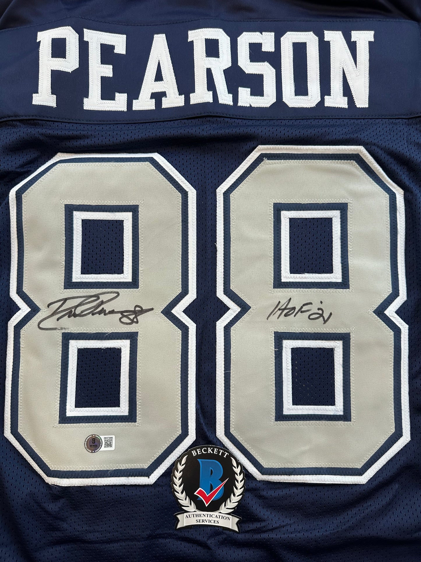 DREW PEARSON DALLAS COWBOYS SIGNED BLUE JERSEY w/HOF 21 Inscription BAS