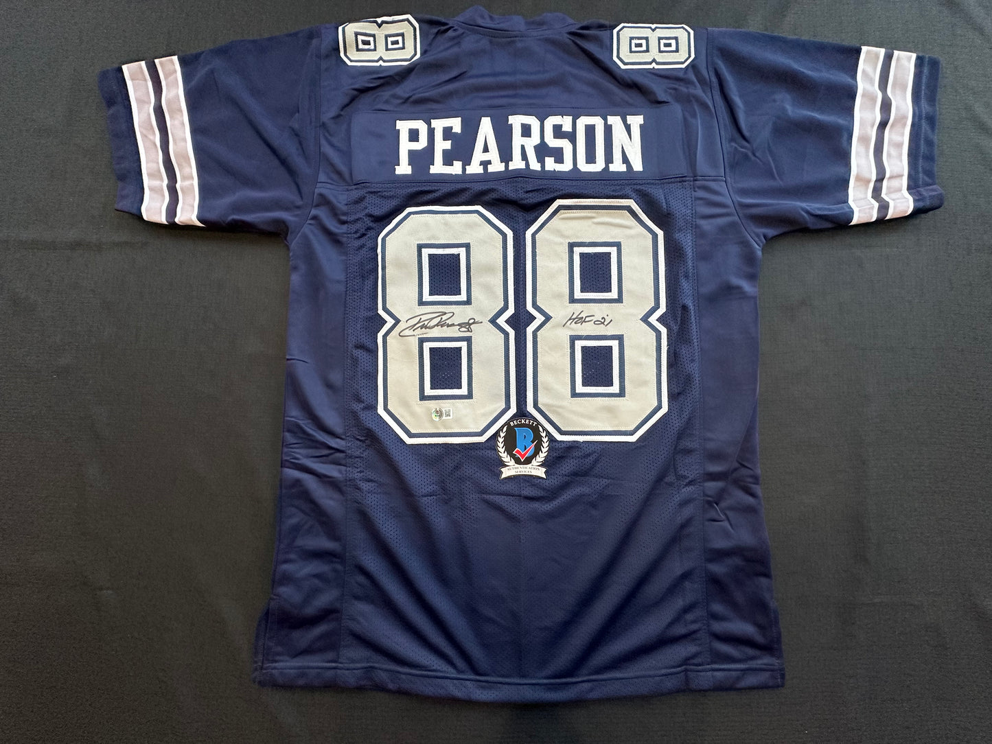 DREW PEARSON DALLAS COWBOYS SIGNED BLUE JERSEY w/HOF 21 Inscription BAS
