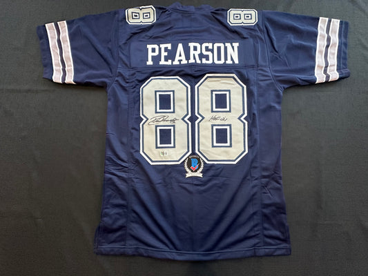 DREW PEARSON DALLAS COWBOYS SIGNED BLUE JERSEY w/HOF 21 Inscription BAS