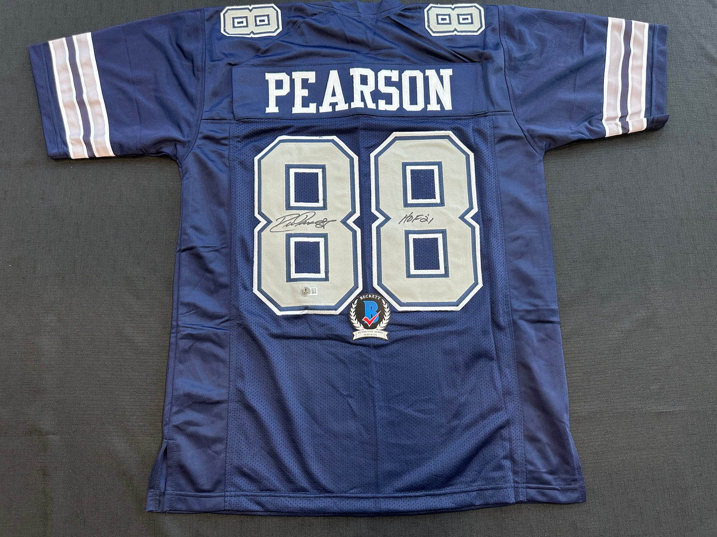 DREW PEARSON DALLAS COWBOYS SIGNED BLUE JERSEY w/HOF 21 Inscription BAS