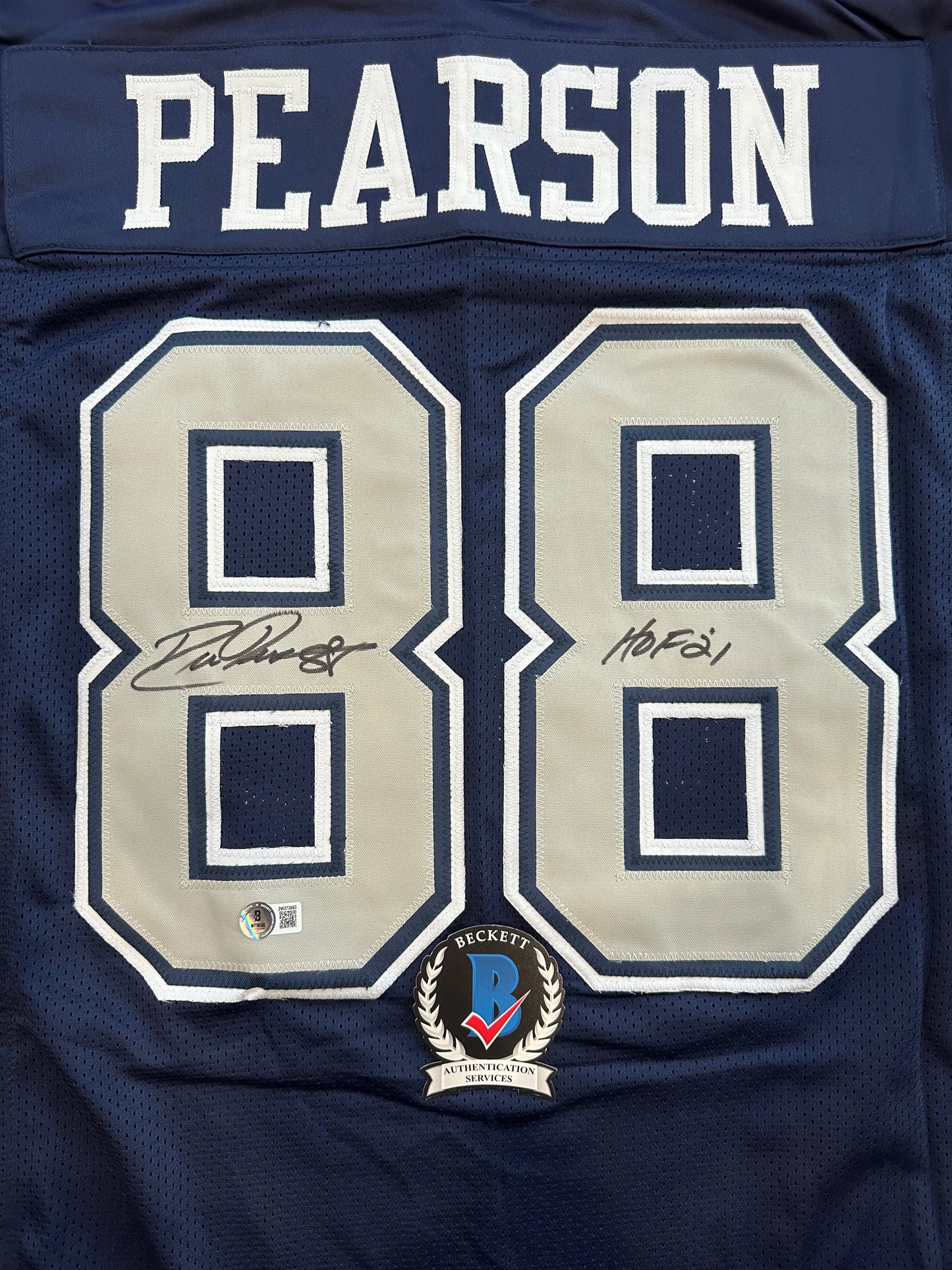 DREW PEARSON DALLAS COWBOYS SIGNED BLUE JERSEY w/HOF 21 Inscription BAS