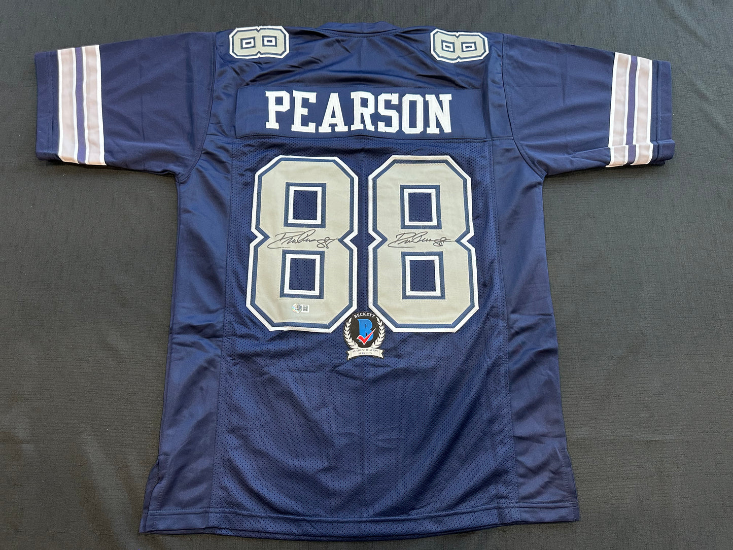 DREW PEARSON DALLAS COWBOYS SIGNED BLUE JERSEY Double Sig BAS