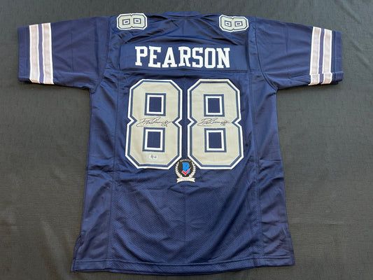 DREW PEARSON DALLAS COWBOYS SIGNED BLUE JERSEY Double Sig BAS