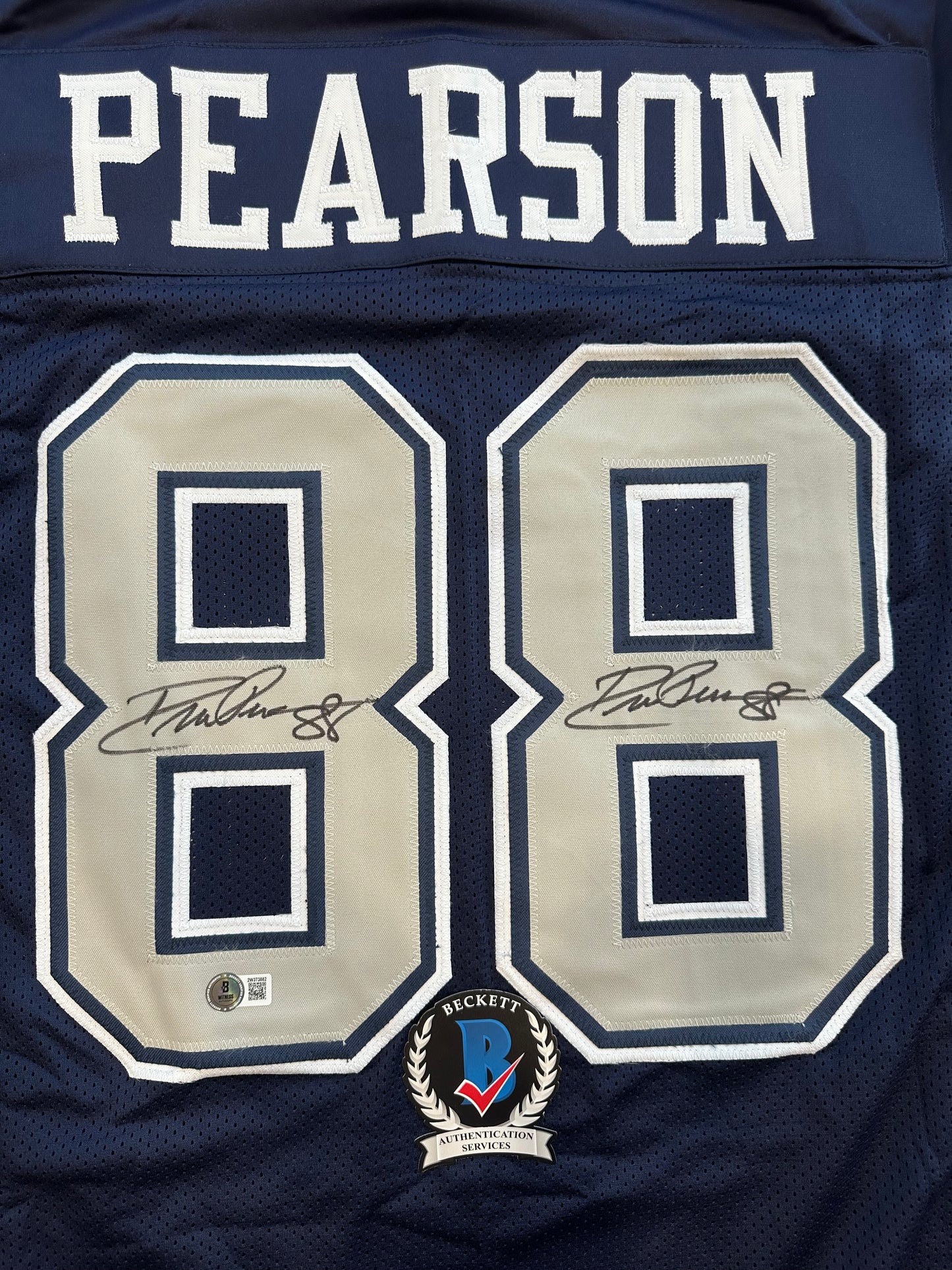 DREW PEARSON DALLAS COWBOYS SIGNED BLUE JERSEY Double Sig BAS