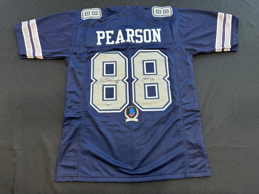 DREW PEARSON DALLAS COWBOYS SIGNED BLUE JERSEY w/HOF 21 Inscription BAS