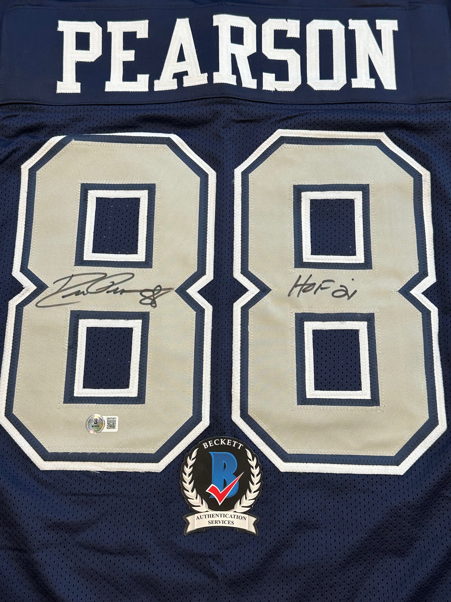 DREW PEARSON DALLAS COWBOYS SIGNED BLUE JERSEY w/HOF 21 Inscription BAS