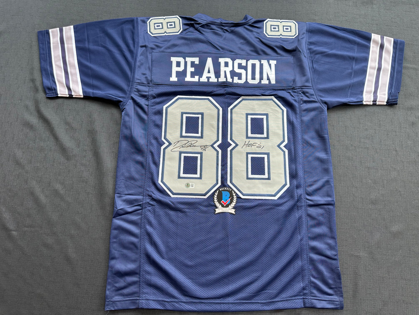 DREW PEARSON DALLAS COWBOYS SIGNED BLUE JERSEY w/HOF 21 Inscription BAS