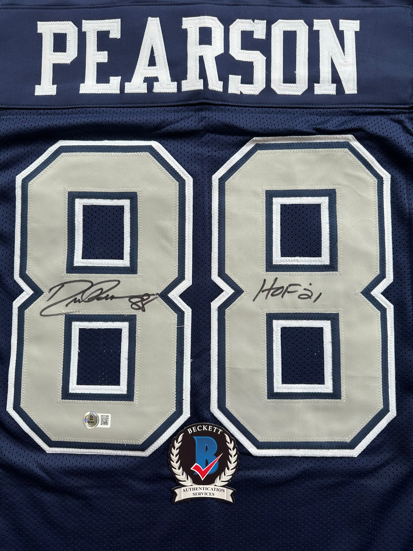 DREW PEARSON DALLAS COWBOYS SIGNED BLUE JERSEY w/HOF 21 Inscription BAS