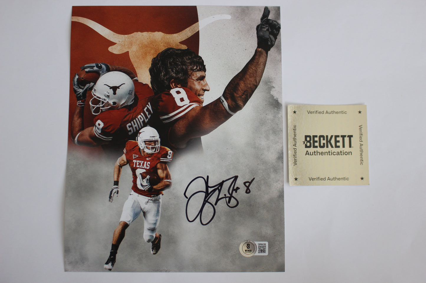 JORDAN SHIPLEY TEXAS UT LONGHORNS SIGNED 8x10 PHOTO Custom Edit BAS