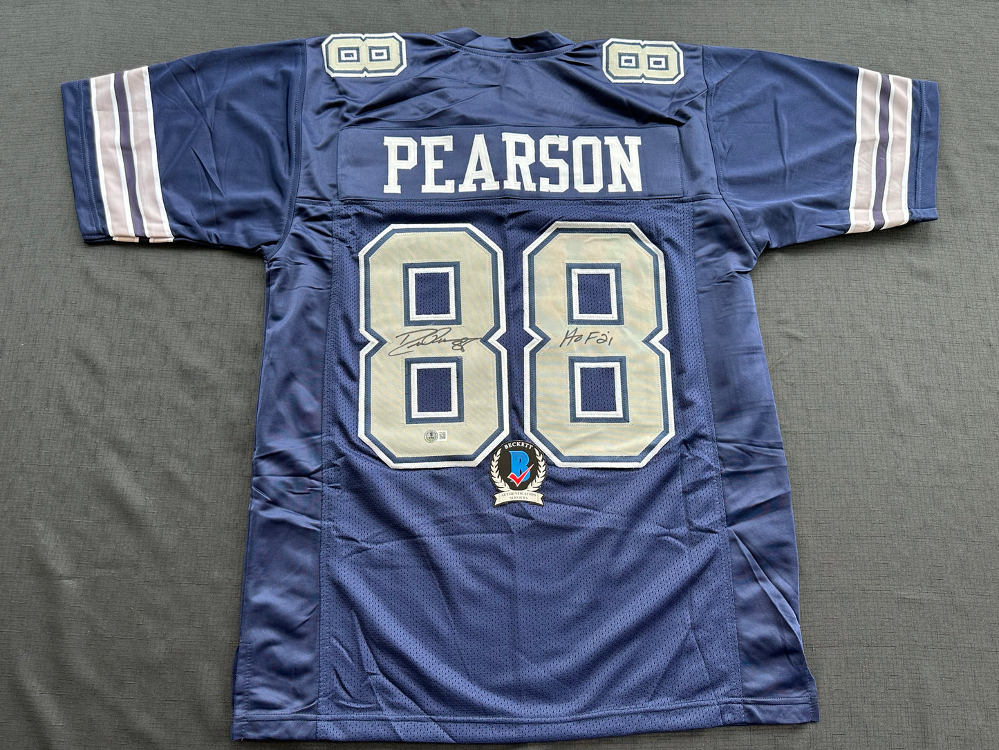 DREW PEARSON DALLAS COWBOYS SIGNED BLUE JERSEY w/HOF 21 Inscription BAS