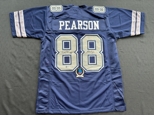 DREW PEARSON DALLAS COWBOYS SIGNED BLUE JERSEY w/HOF 21 Inscription BAS