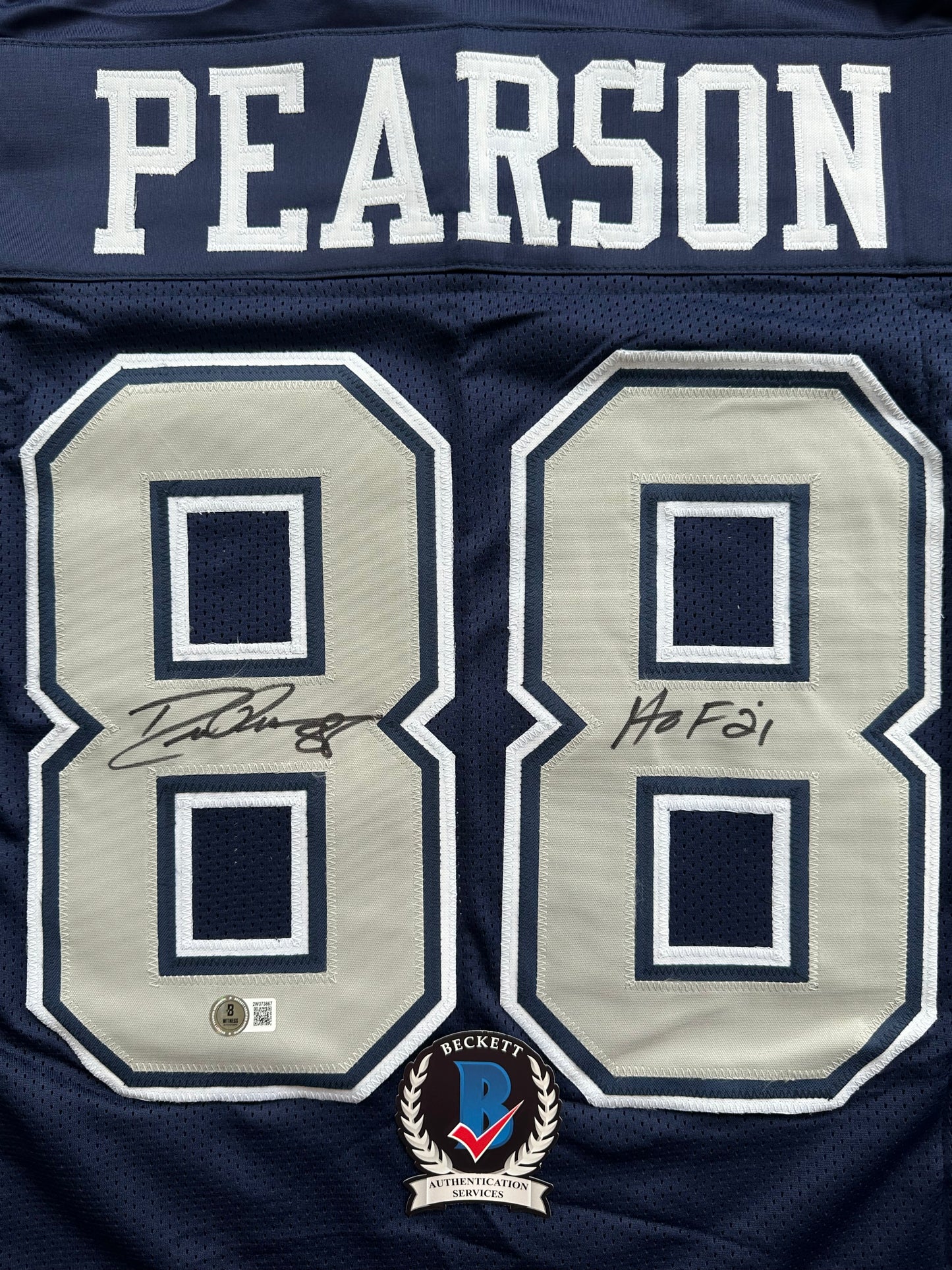 DREW PEARSON DALLAS COWBOYS SIGNED BLUE JERSEY w/HOF 21 Inscription BAS